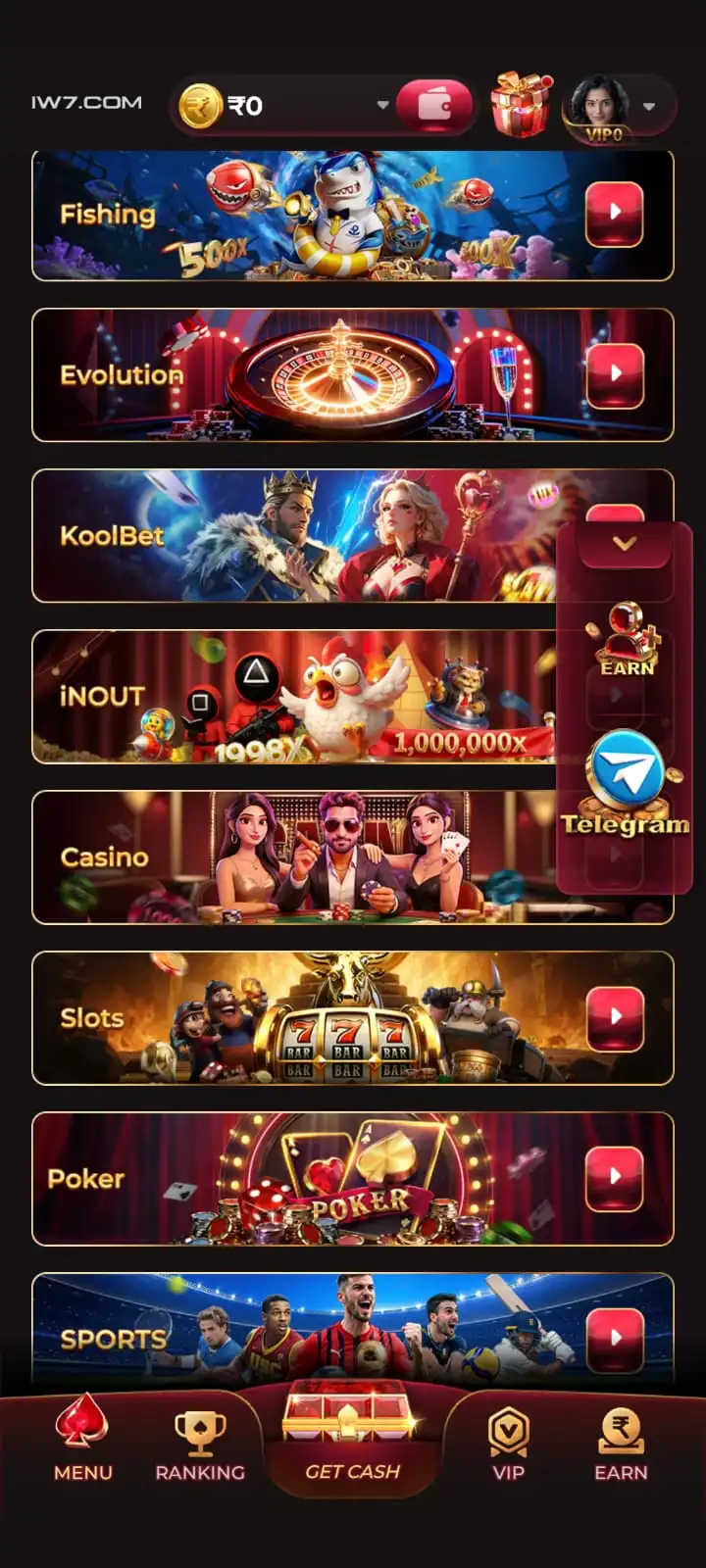FN7 Game popular games and rewards interface
